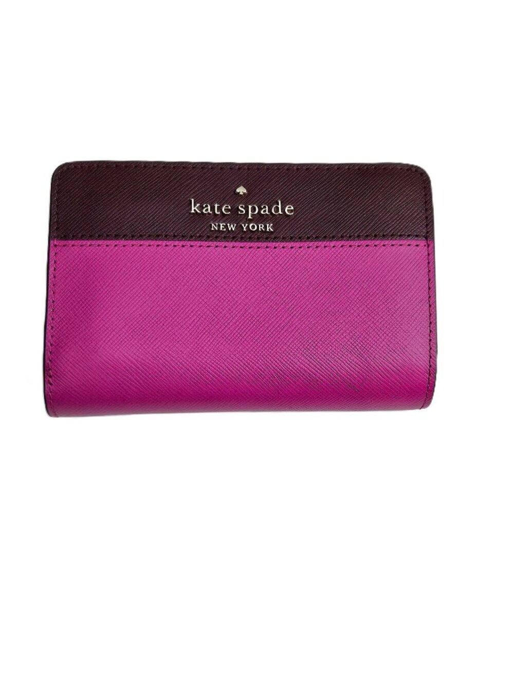 Kate Spade Staci Medium Compact Bifold Wallet Pink Burgundy Colorblock NWT